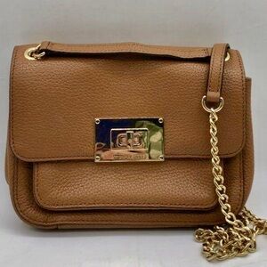 Michael Kors Small Crossbody Purse Shoulder Bag Brown Pebbled Leather Flap Gold